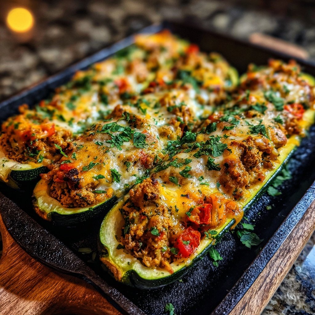 Ground Turkey Stuffed Zucchini Boats