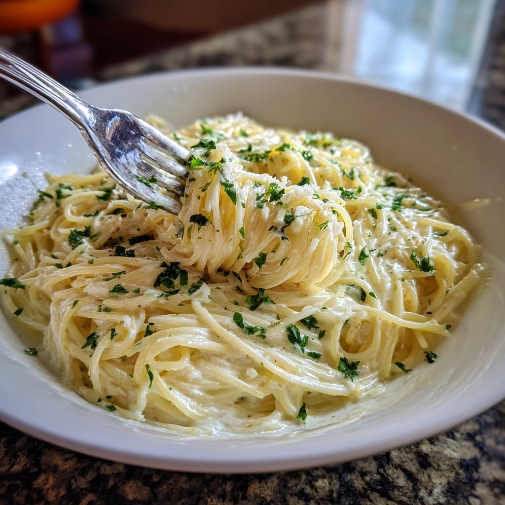 Angel Hair Pasta With Creamy Alfredo Sauce