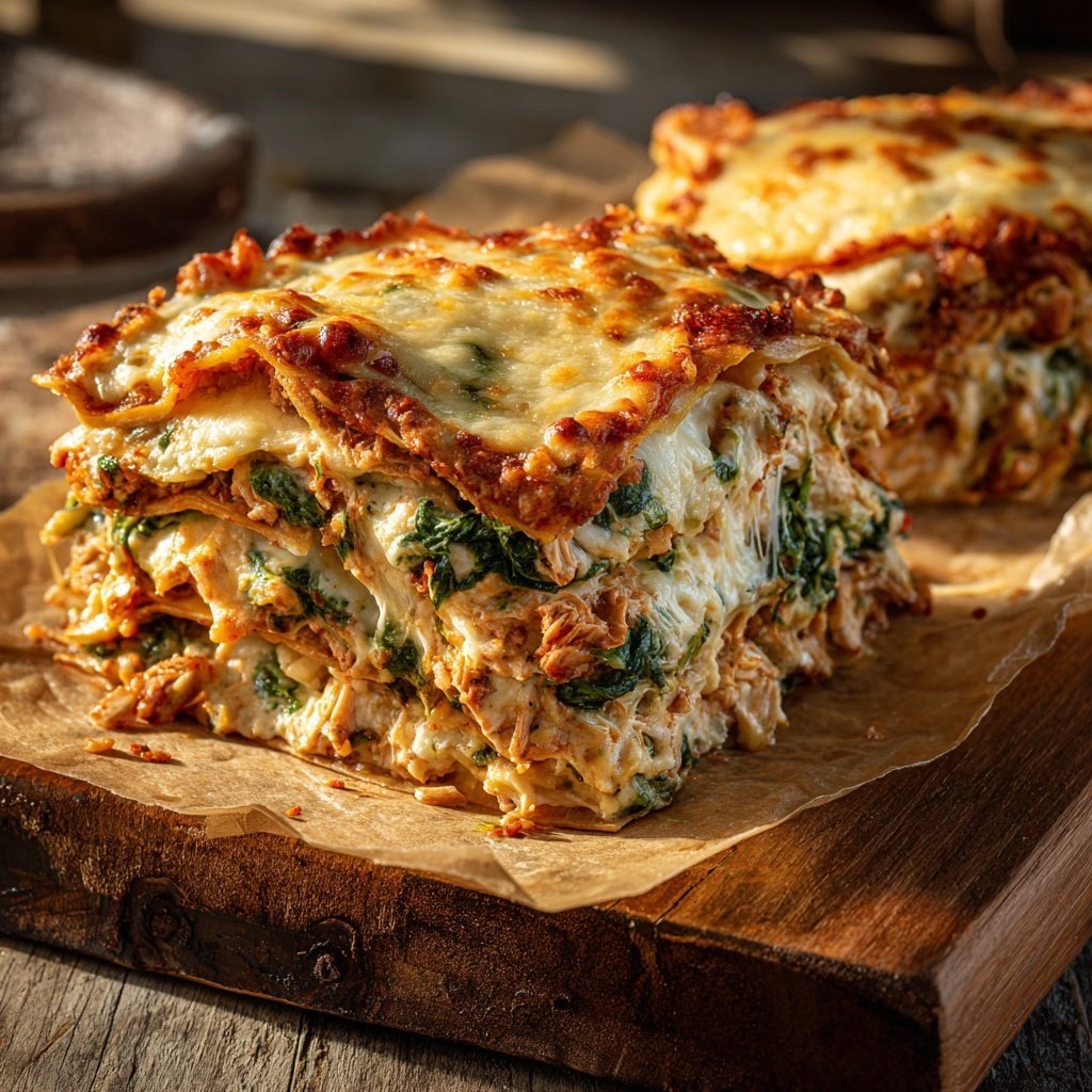 Shredded Chicken Spinach Lasagna
